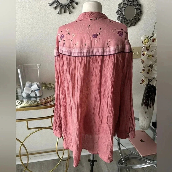 NWT FREE PEOPLE SZM HEARTS & COLORS BUTTON FRONT LONG SLEEVE BOHO CHIC - Picture 6 of 8